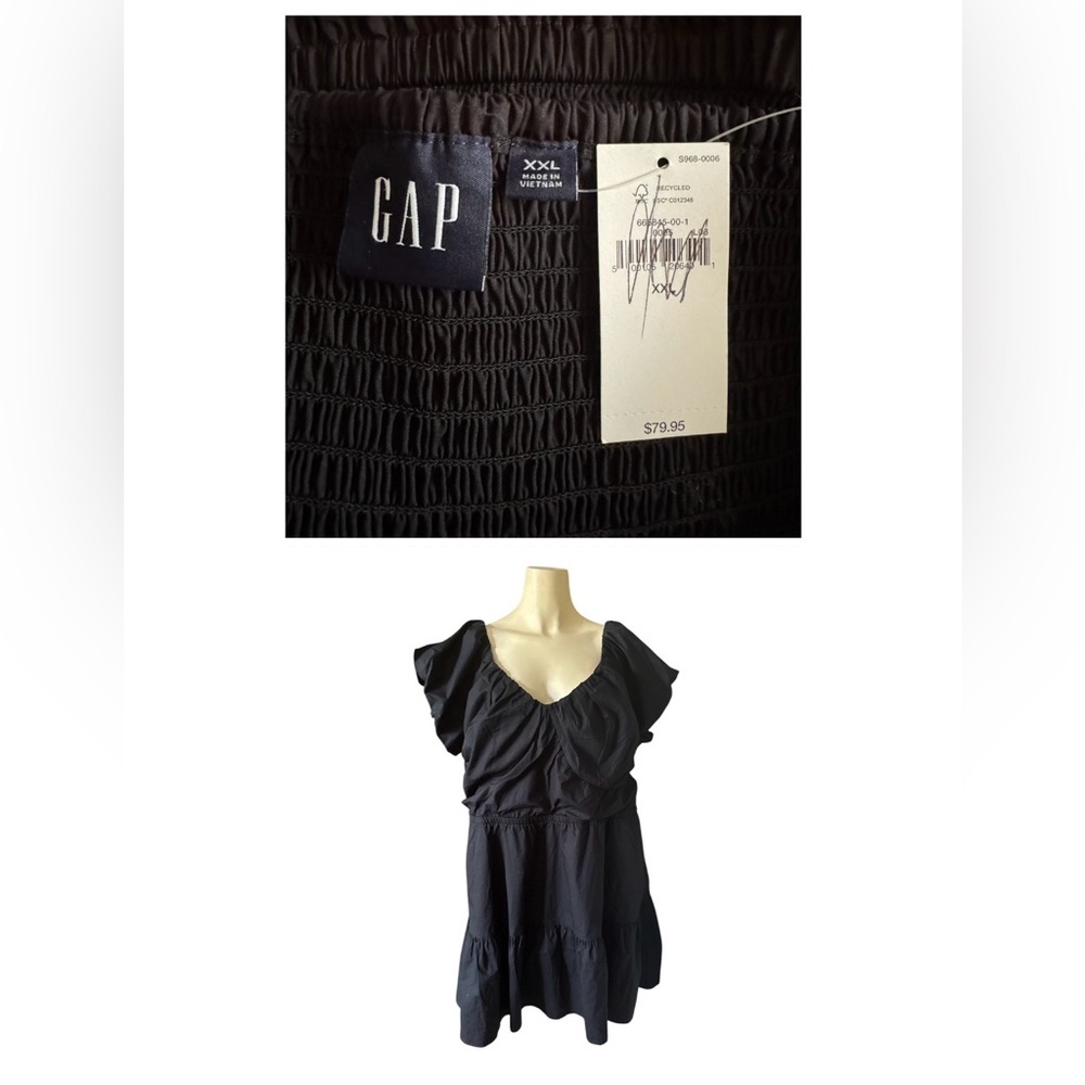 NWT Gap Puff Sleeve Corset Tiered Mini Dress Women’s XXL, Black